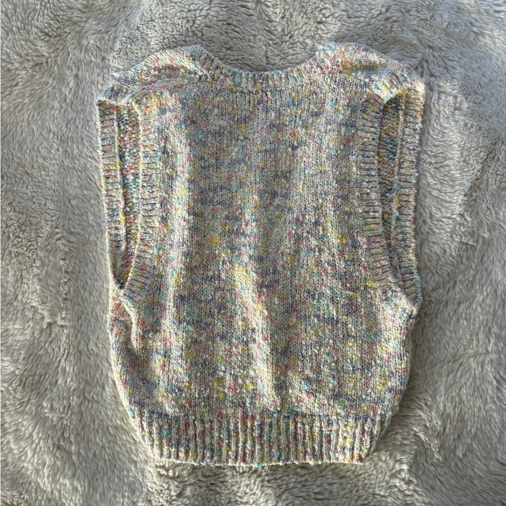 VTG Memphis Jones - Cream Multi Color Knit Sleeveless Cropped Sweater Top - Picture 4 of 4
